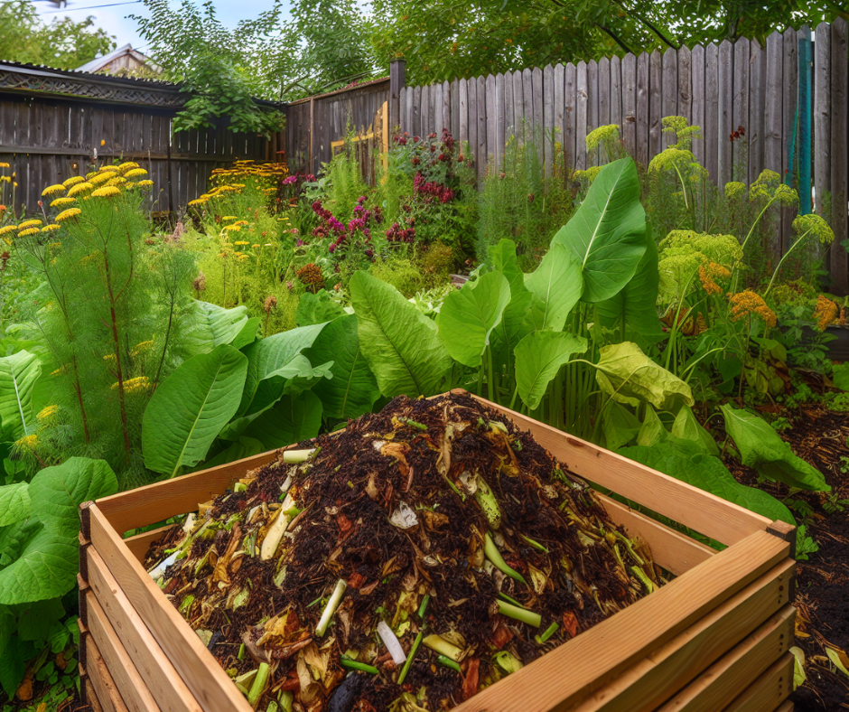 Composting bin in backyard