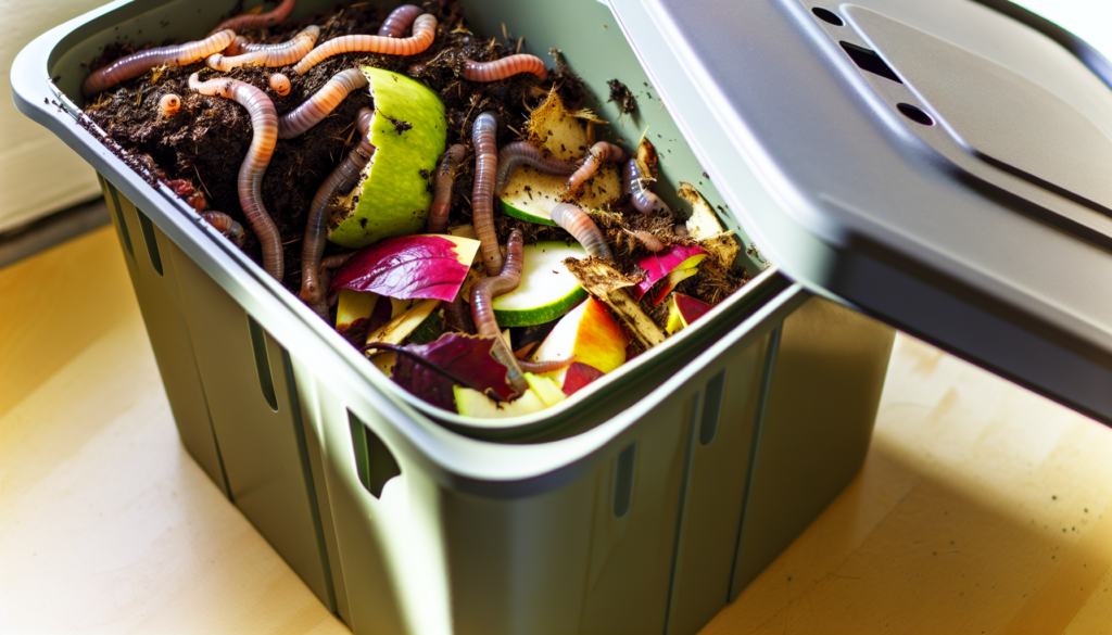 Vermicomposting bin with worms