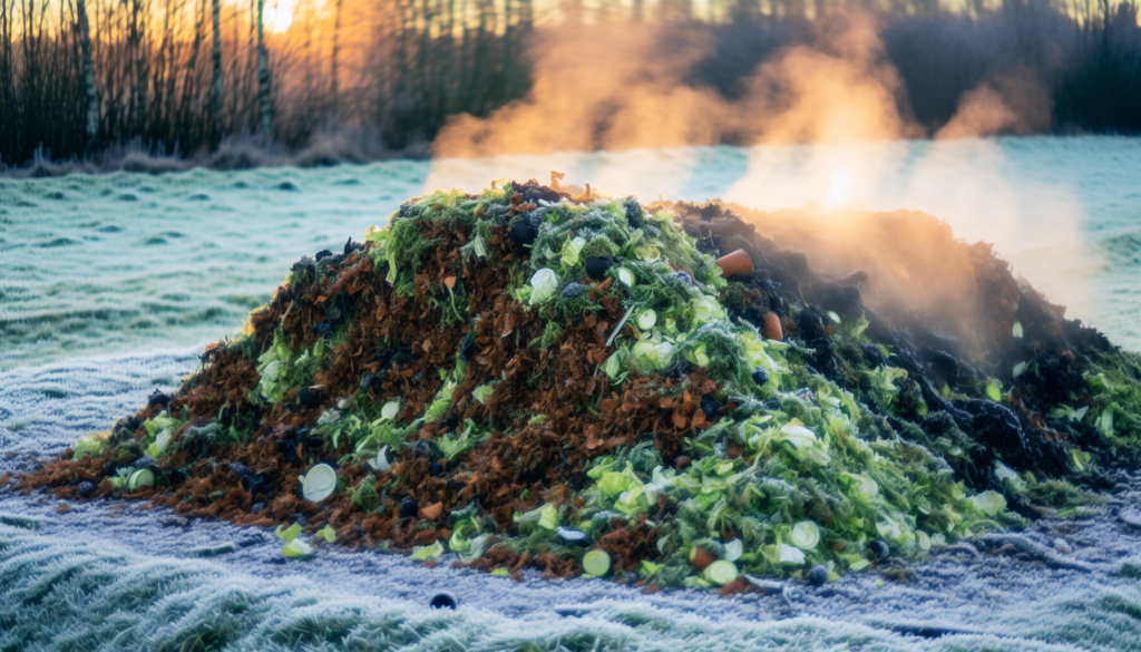 Large compost pile generating heat