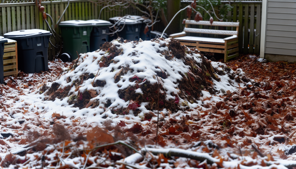 Winter compost pile with snow covering